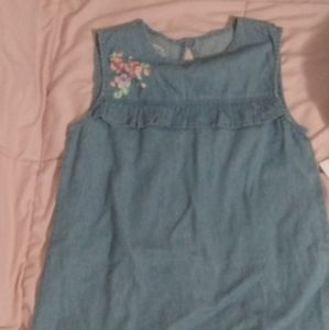 Girls Chambray ruffles dress with light wash